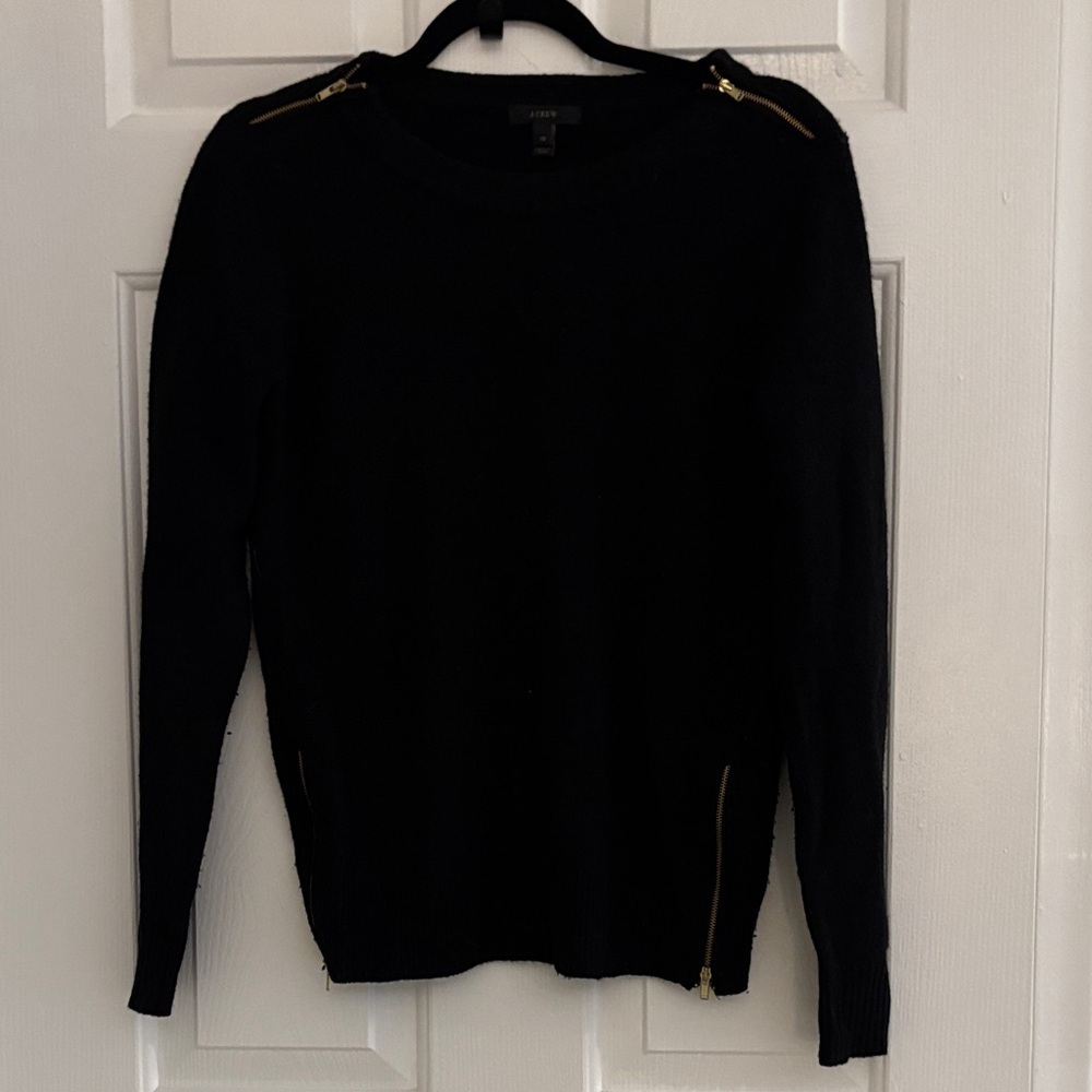 J. Crew Black Ribbed Crewneck Sweater 100% wool xs